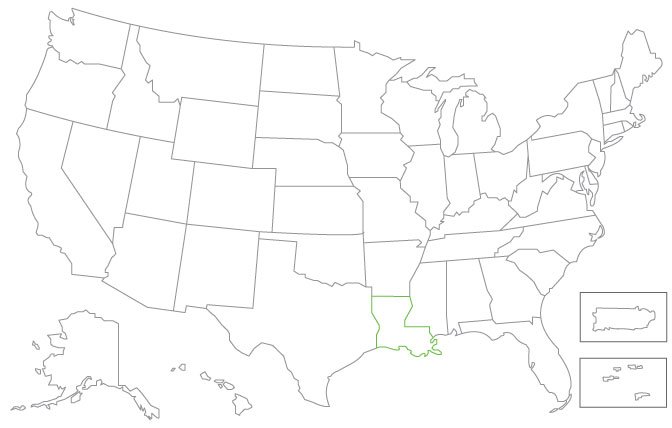United States map with Louisiana border colored green